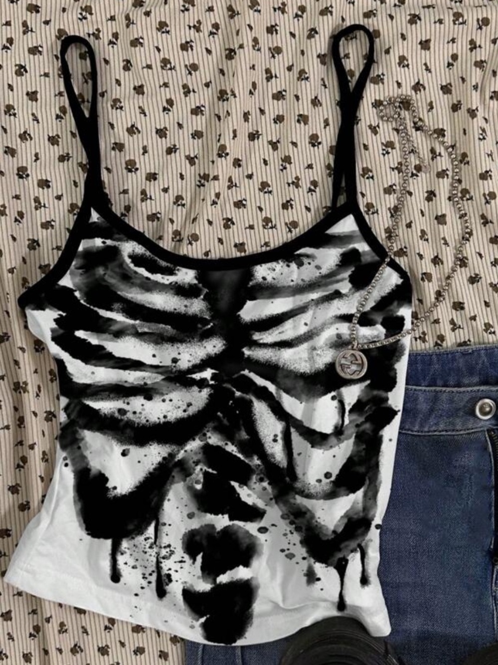 Black & White Skeleton Graphic Print Tank Top NEW 🏷️